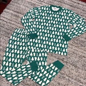 Hanna Andersson holiday happy tree long John pajama set Sz L 100% organic cotton